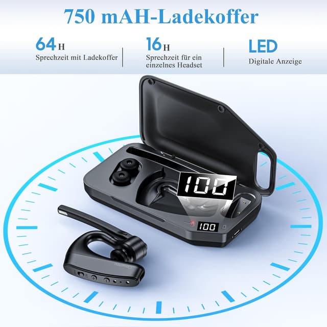 Detalle 2 de Conambo Bluetooth Headset V5.2 – kabellose Ohrhörer, 750 mAh Ladeetui