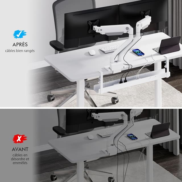 Detalle de Mimoke goulotte de câbles de bureau extensible 800 à 1200 mm (blanc) – montage par serrage