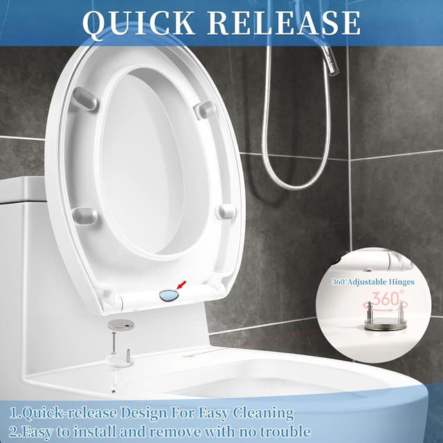 Detalle 2 de YunNasi Oval Shape Soft Close Toilet Seat (Quick Release, Adjustable) 44.5 x 37.5cm