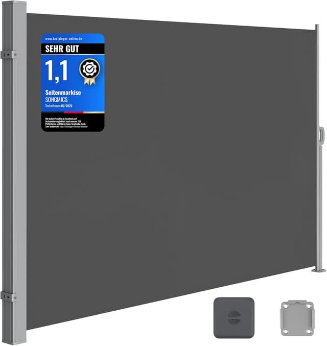 Detalle de SONGMICS Seitenmarkise mit Stahl-Kasten GSA165G02 (160 x 350 cm) – blickdicht & ausziehbar
