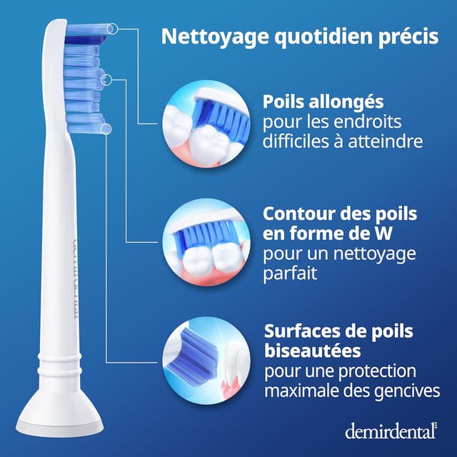 Detalle de 8 embouts demirdental Medium compatibles Philips Sonicare (remplace HX6018) — blancs