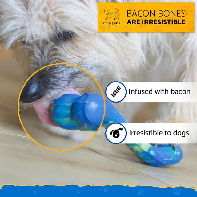 Detalle de Perky Tails Almost Indestructible Dog Toys (16.5cm) – Bacon Flavour Hard Nylon Chew Toy, 2-Pack