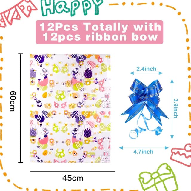 Detalle 2 de 12PCS Easter cellophane basket wrap bags with bunny & egg designs (45 x 60cm)