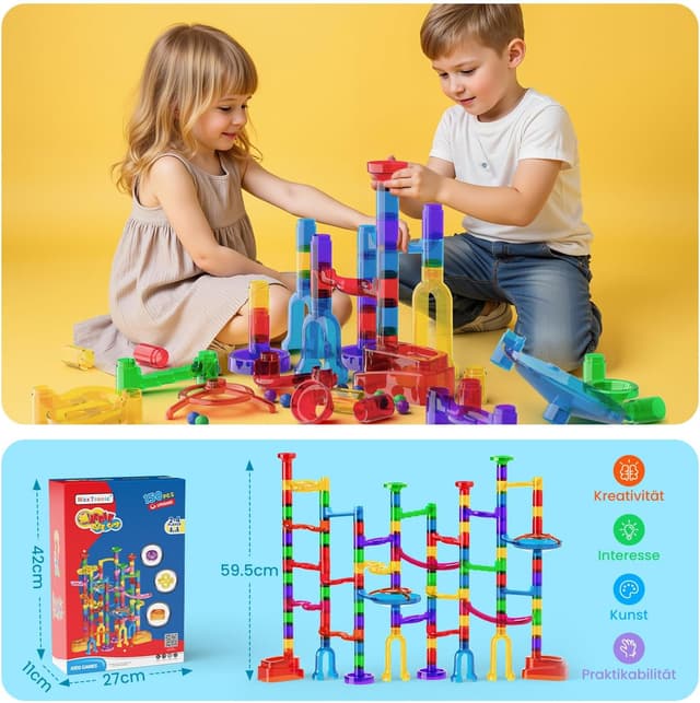 Detalle 2 de Murmelbahn Logikspiele Mehrfarbige Kugelbahn (150 Teile) mit transparenten Bahnelementen