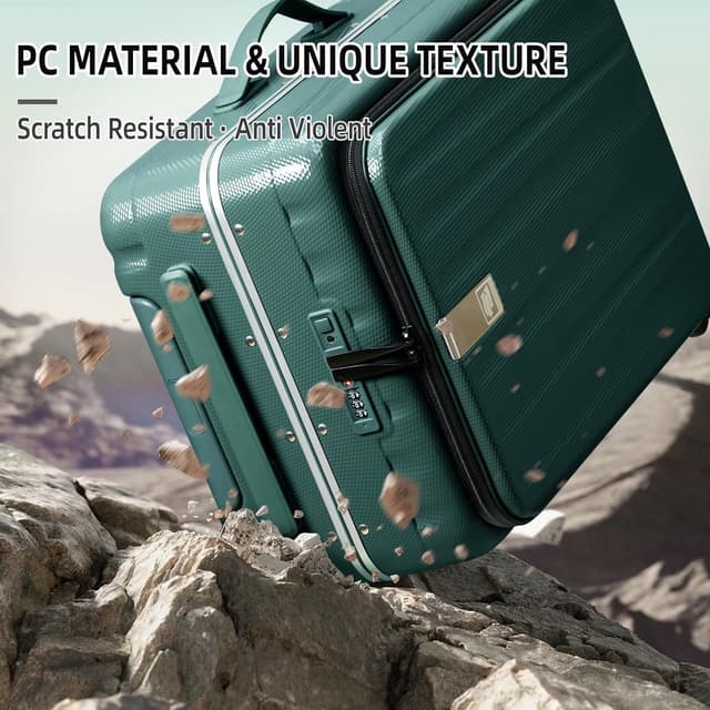 Thumbnail 6 de Hanke 20-Inch Carry-On Rolling Suitcase (Aluminum Frame, Front Opening) — Hard-Sided PC, Spinner Wheels, Dark Green