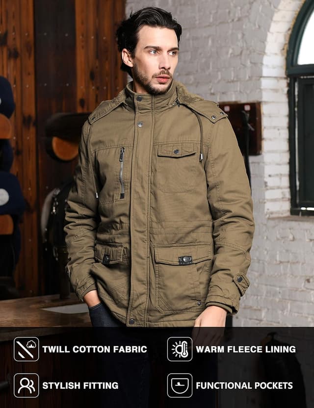 Detalle 2 de WenVen Men’s Winter Thicken Jacket with Fleece Lining, Windproof Parka Coat and Removable Hood