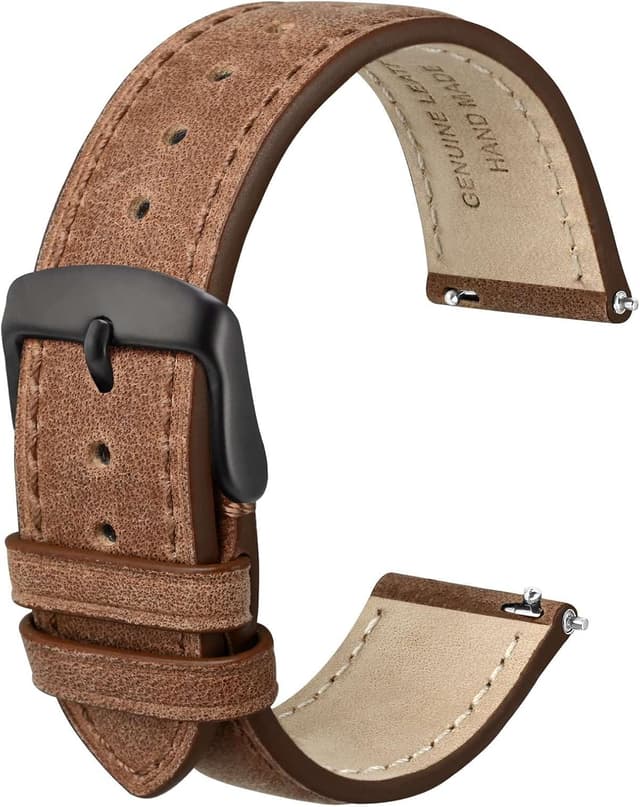 Detalle de Anbeer Retro Crazy Horse leather watch strap with quick release (16–24mm)