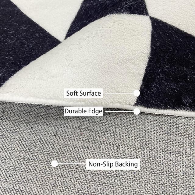 Detalle de USTIDE Large Black and White Checkered Rug, 120x180cm – washable fluffy indoor area rug