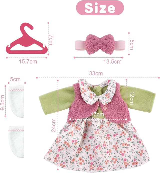 Detalle 2 de Aolso set vestiti per bambole New Born Baby Doll da 35-45 cm (con cappello), confezione da 4 pezzi arcobaleno