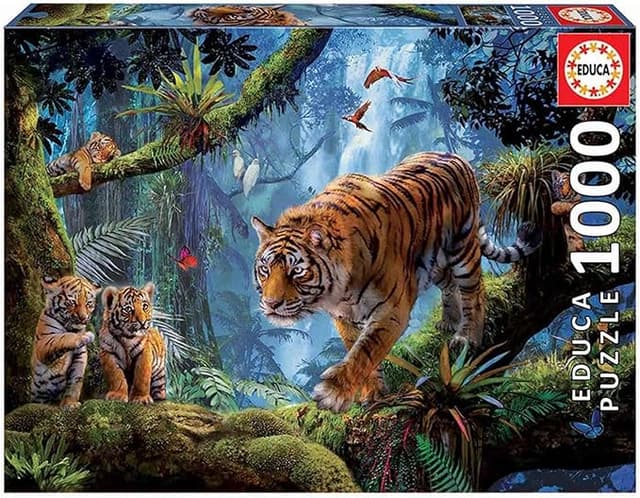 Detalle de Educa Puzzle 1000 Piezas Tigres en Árbol 🐅 con Pegamento