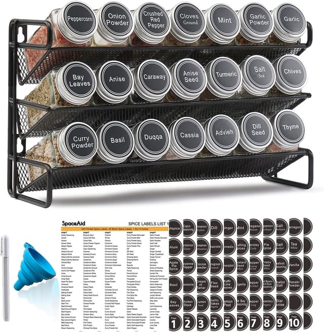 Thumbnail 6 de SpaceAid SpaceAid Spice Rack Organizer (32 Glass Jars + Labels, Chalk Marker & Funnel) for Cabinet, Countertop, Pantry