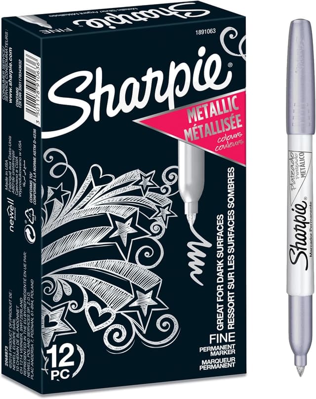 Detalle de Sharpie Metallic permanent markers, Silver, 12