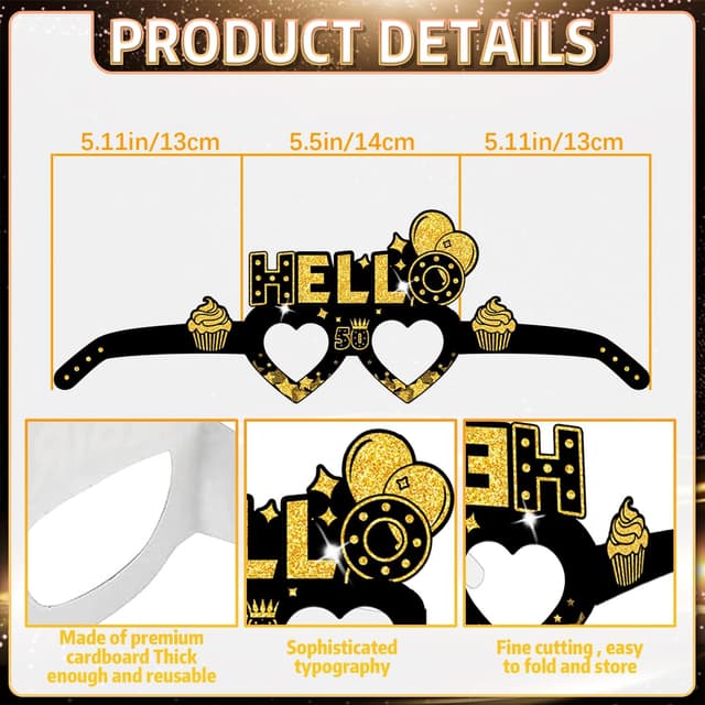 Detalle de COLANANA Birthday Party Glasses Decoration (8-piece set) – fun paper eyeglasses for birthday photo booths