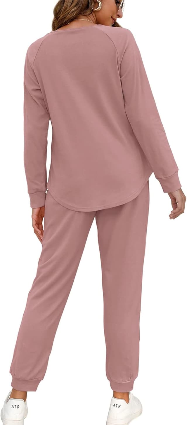 Detalle 2 de WIHOLL Two-Piece Women’s Lounge Set (Button-Down Henley Sweatshirt + Drawstring Sweatpants with Pockets)
