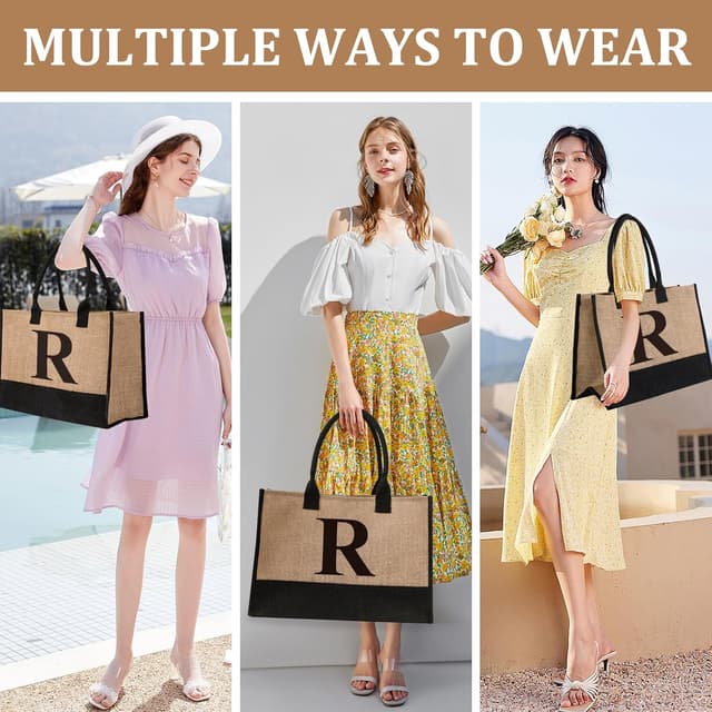 Detalle de Initial Jute Tote Bag & Makeup Bag gift set for women