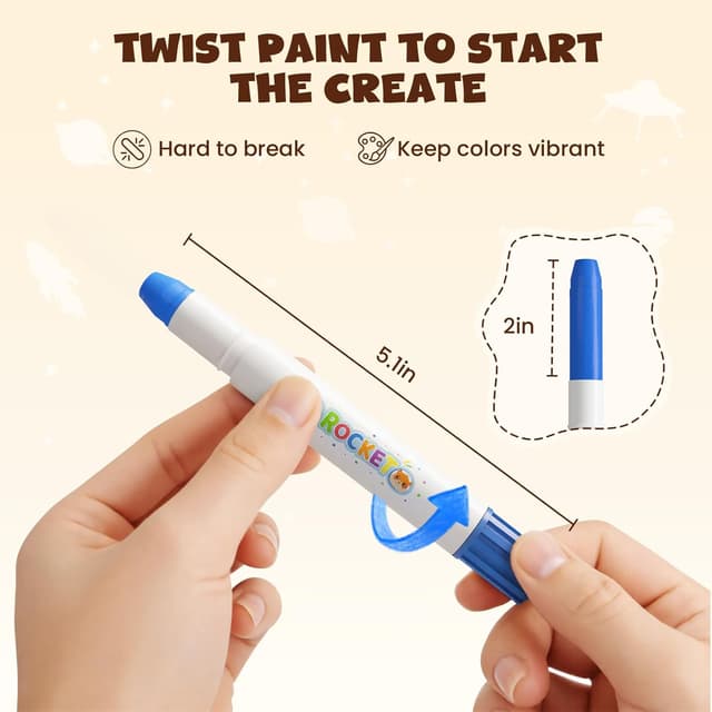 Detalle de JUPITEARTH 36 Farben Wachsmalstifte für Kinder – Raketen-Malstifte mit 120 PDF-Malvorlagen