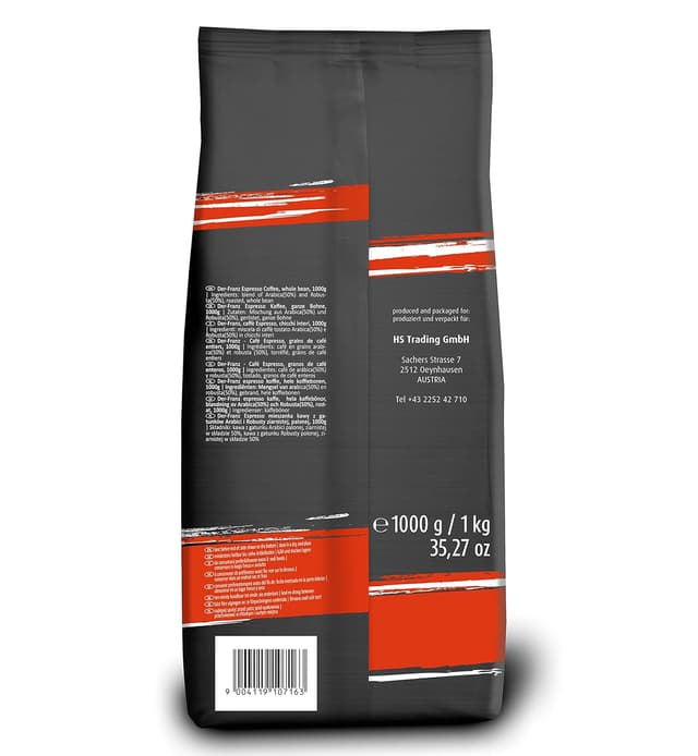 Detalle de Der-Franz Espresso Kaffee ganze Bohne (1000 g) – Mischung mit 50% Arabica & 50% Robusta