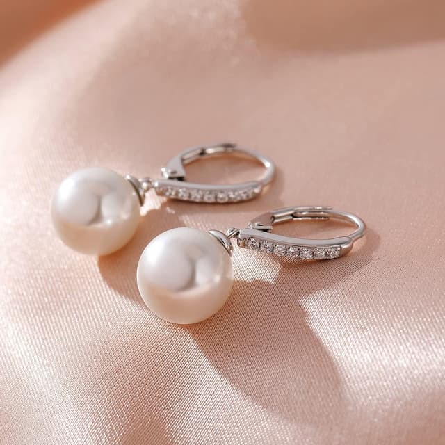 Detalle de jiamiaoi Perlenohrringe aus 925er Silber mit 10 mm Zuchtperle (Hängend, Hebelverschluss)