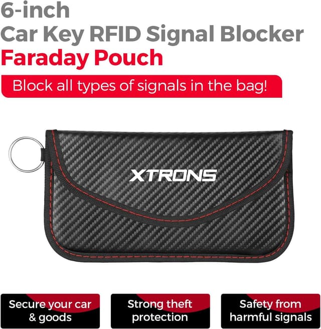 Detalle de XTRONS Faraday Pouch for Car Keys & Phone (RFID Signal Blocking) with Sturdy Hook, Black