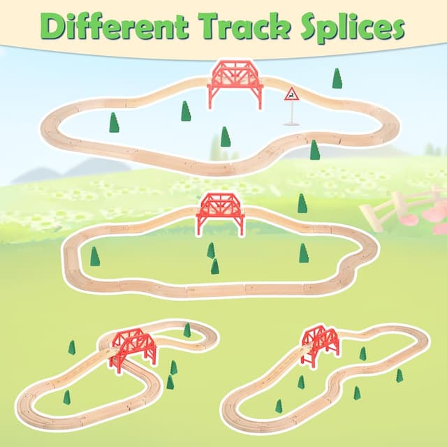 Detalle de XIAPIA Wooden Train Set for Toddler (Farm Theme) – 38-piece track set with magnetic and battery train