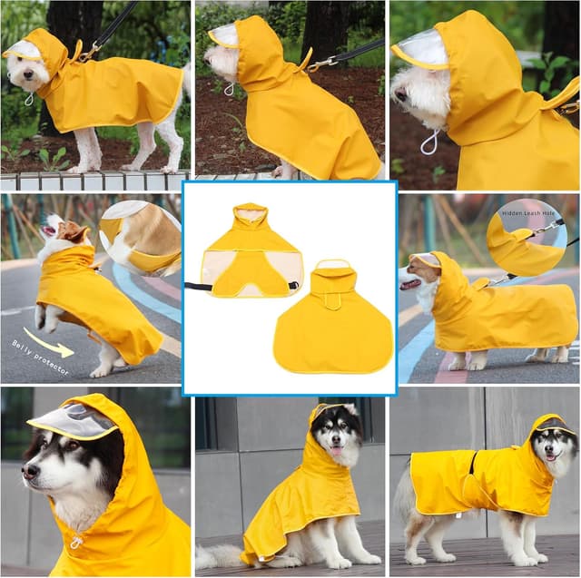 Thumbnail 6 de WUFANC Impermeabile per cani giallo con cappuccio trasparente e foro per guinzaglio invisibile (3XL)