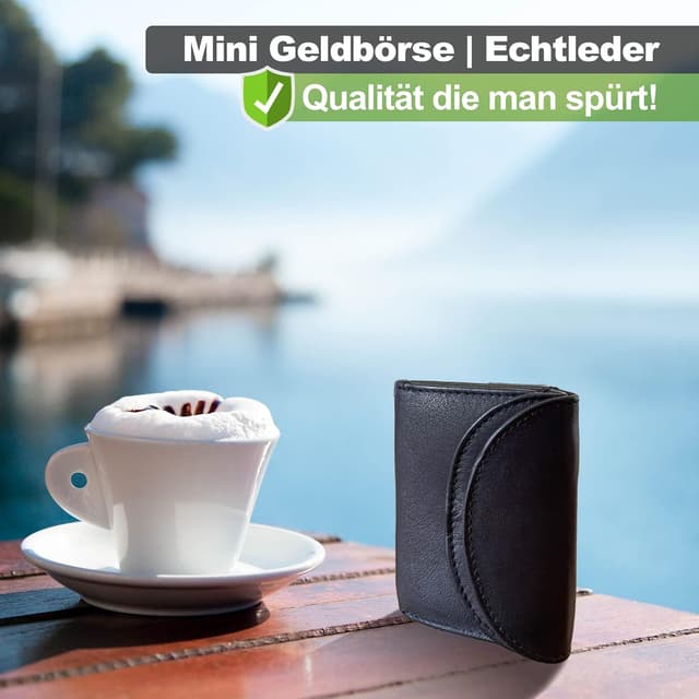 Detalle 2 de FLEXIBILITE® kleines Portemonnaie Damen aus echtem Leder mit RFID-Schutz – Mini-Geldbörse 9 x 7 x 2 cm, Schwarz