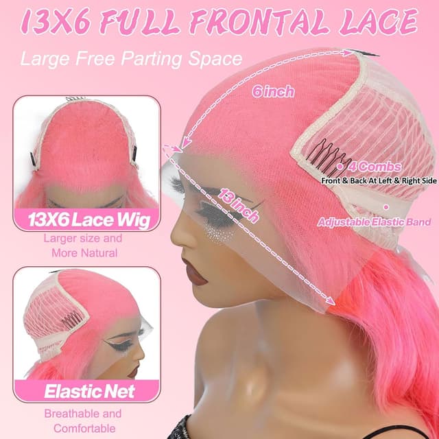 Detalle de Tobeallo Pink human hair wig 28 inch