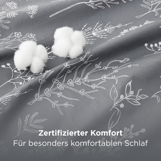 Detalle 2 de BEDSURE Bettwäsche 135x200, 4-teilig aus Baumwolle (Grau) mit Wendedesign und Reißverschluss