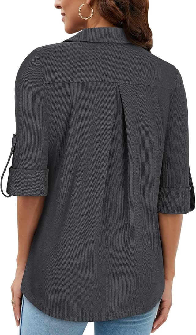 Detalle 2 de Gemulate women’s 3/4 sleeve polo floral tunic top with zip-front V-neck