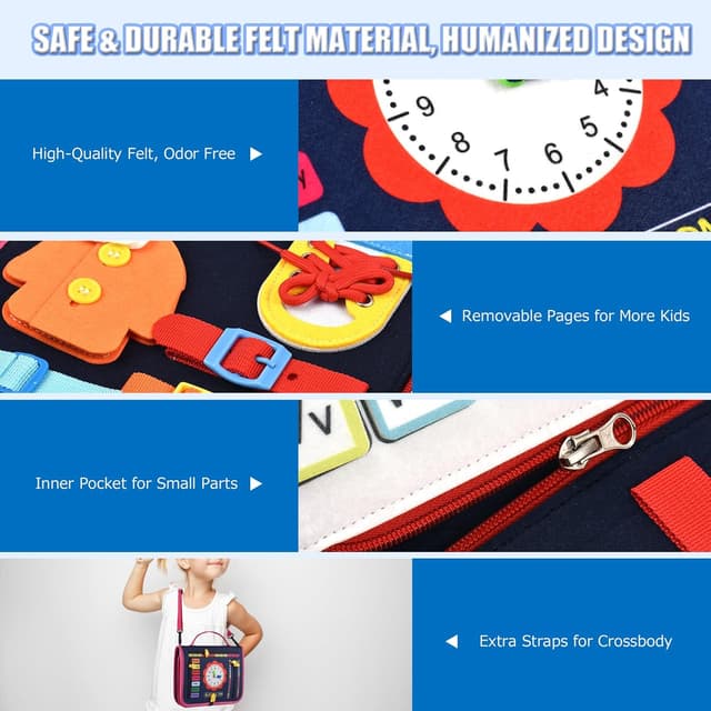 Detalle 2 de Montessori busy board sensory toy (dark blue) for ages 1–6