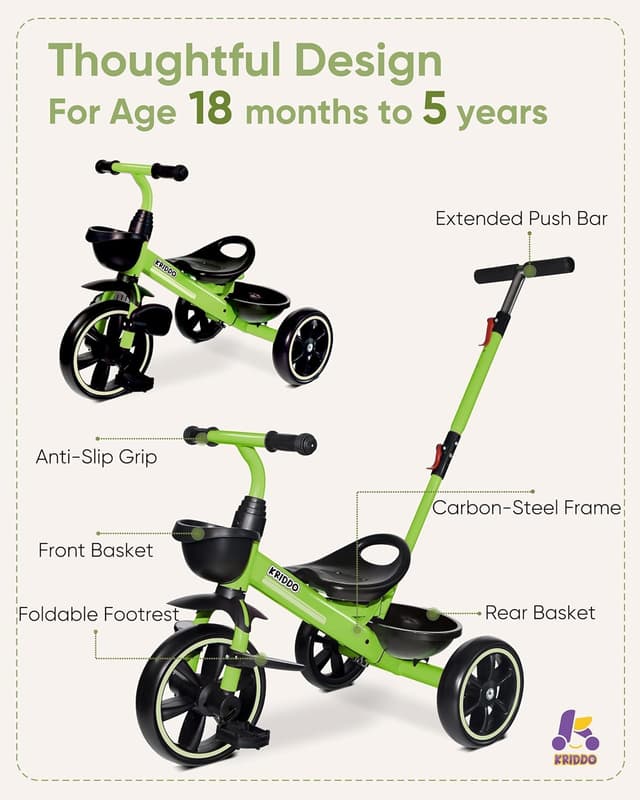 Detalle 1 de KRIDDO 2-in-1 Toddler Tricycle for 18 Months to 5 Years
