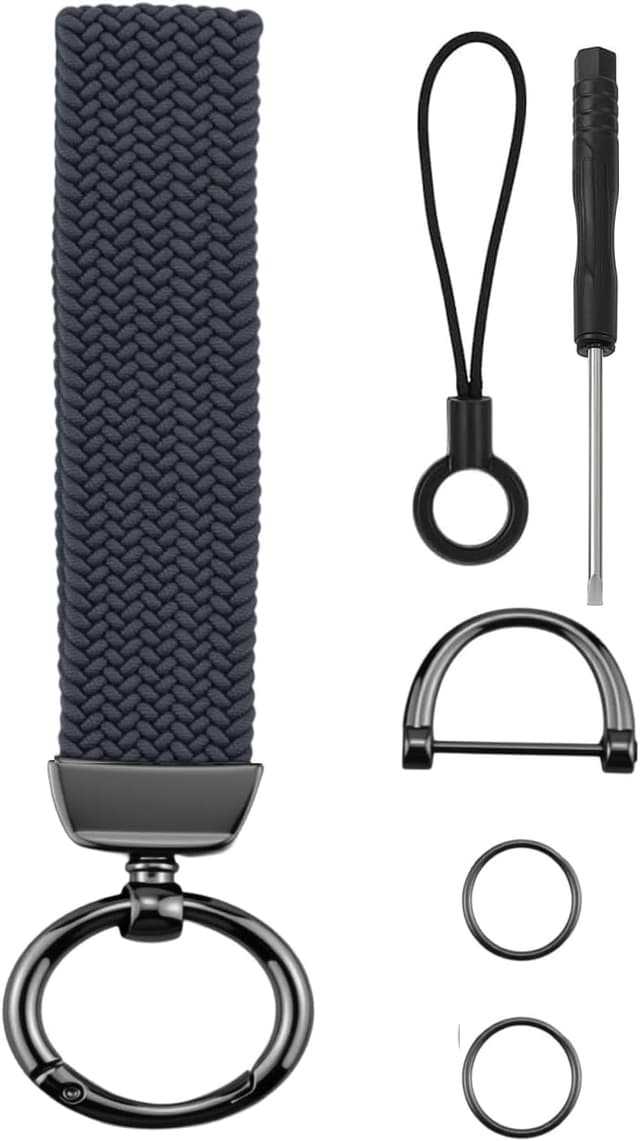 Detalle de Elastic Wristlet Keychain – Braided Stretchy Key Chain with 2 Keyrings and D-ring for Car Keys, ID Badges