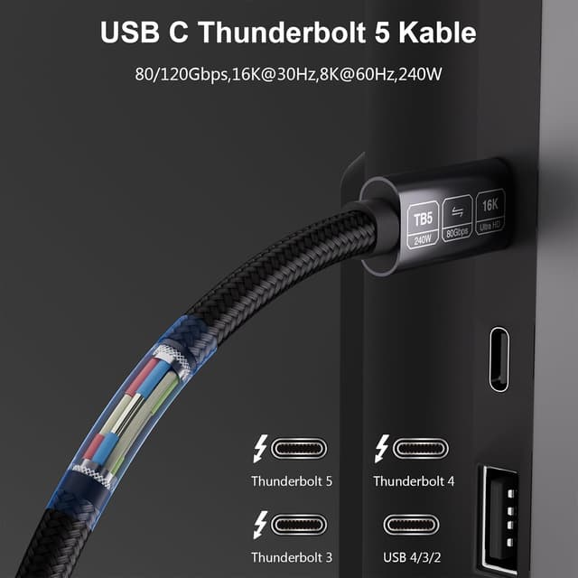 Detalle de EUDOBEL USB 4 V2.0 / Thunderbolt 5 Kabel 0,5 m (80 Gbit/s, bis 240 W, 16K/8K) unidirektionale Bandbreite