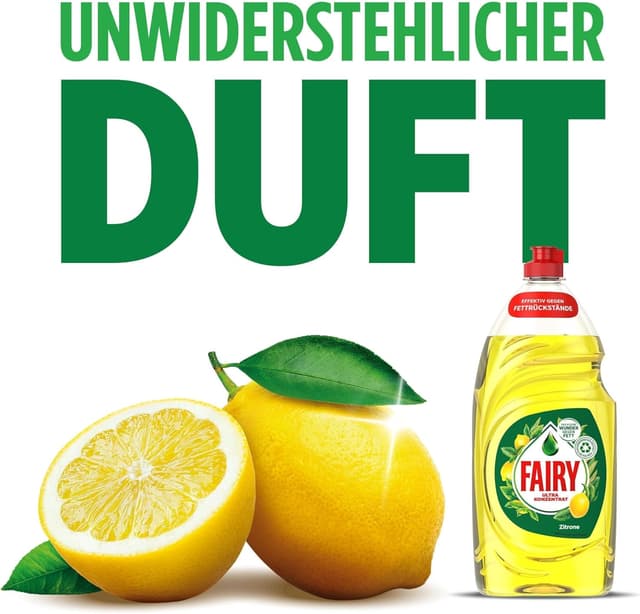 Detalle 2 de Fairy Ultra Konzentrat Zitrone Handgeschirrspülmittel – 8×900 ml für fettlösendes Spülen