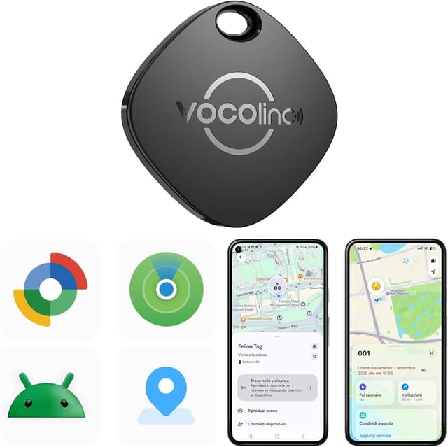 Detalle de VOCOlinc Smart Tag Tracker Bluetooth per iOS e Android (2 pezzi) nero: trova chiavi, portafoglio e bagagli