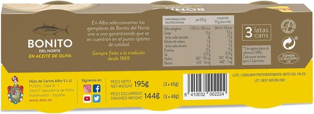 Thumbnail 2 de Albo Bonito del Norte en Aceite de Oliva 3x65g 🐟