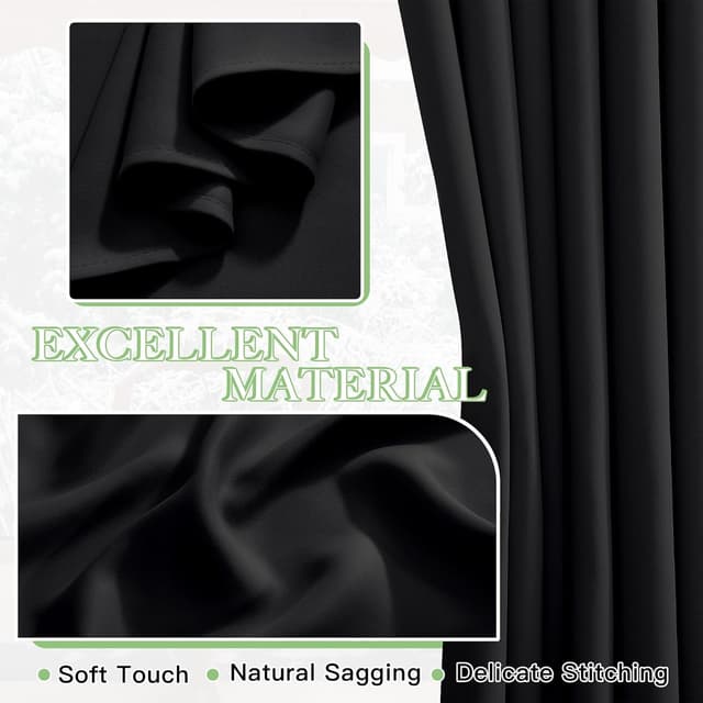 Thumbnail 6 de KGORGE Scheibengardinen Schwarz blickdicht & verdunkelnd, 2er-Set mit Ösen, 90 x 90 cm