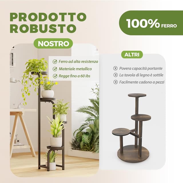 Thumbnail 6 de Bamworld Porta Piante da interno/esterno con supporto a 4 livelli e vasche drenanti (nero), 22,3x22,3x116 cm