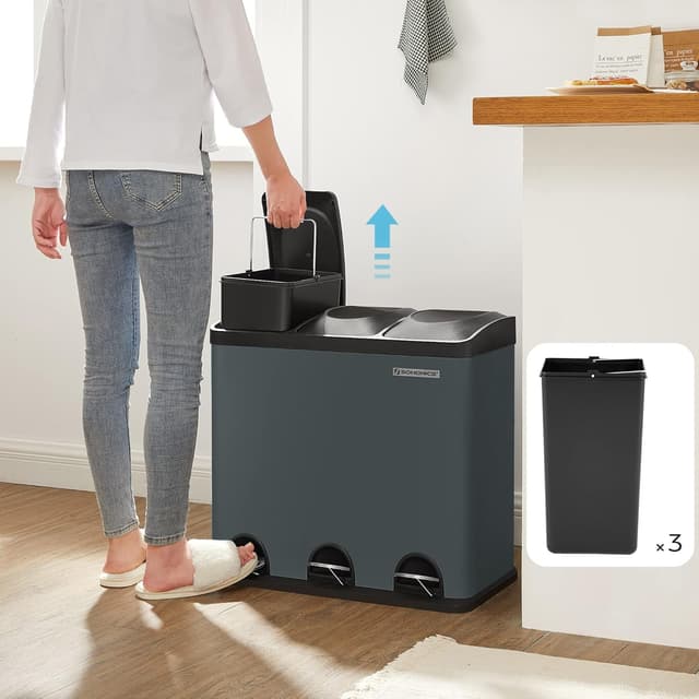 Detalle 2 de Songmics LTB54G Pattumiera 54 L a pedale