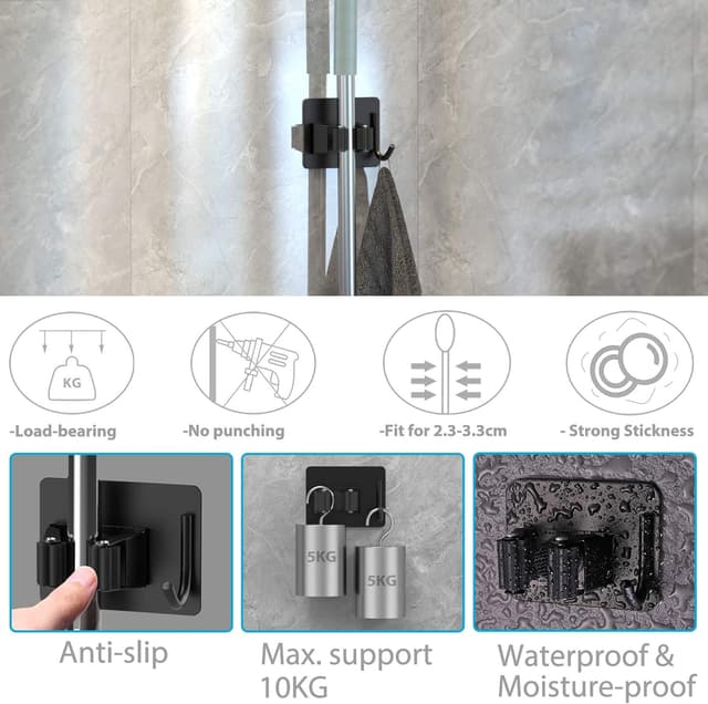 Thumbnail 2 de homeasy Mop Broom Holder 4-Piece Stainless Steel