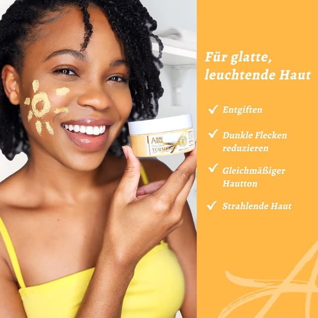 Detalle de ANAiRUi Kurkuma Vitamin C Tonmaske für das Gesicht (120 g) – reinigt, beruhigt und unterstützt bei ungleichmäßigem Hautton