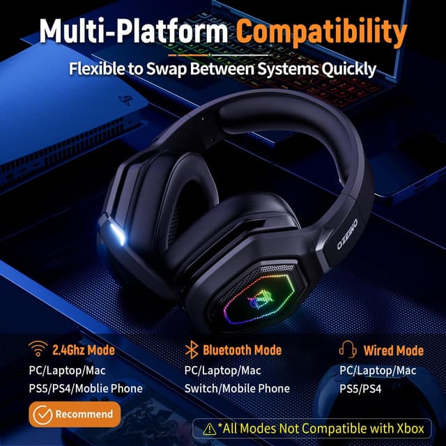 Detalle de Ozeino Wireless Gaming Headset 40‑Hr battery