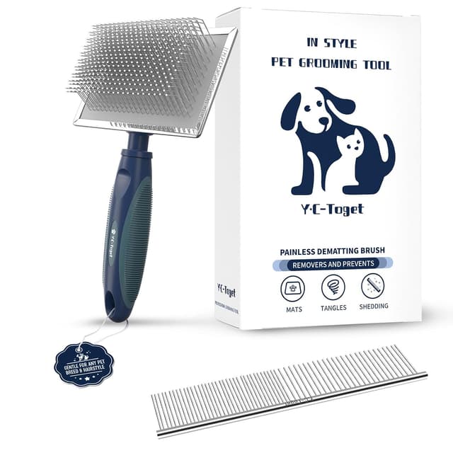 Detalle de Y.C-Toget Slicker Hundebürste mit schützenden Kugelspitzen – beruhigende Massage für langhaarige Hunde & Katzen