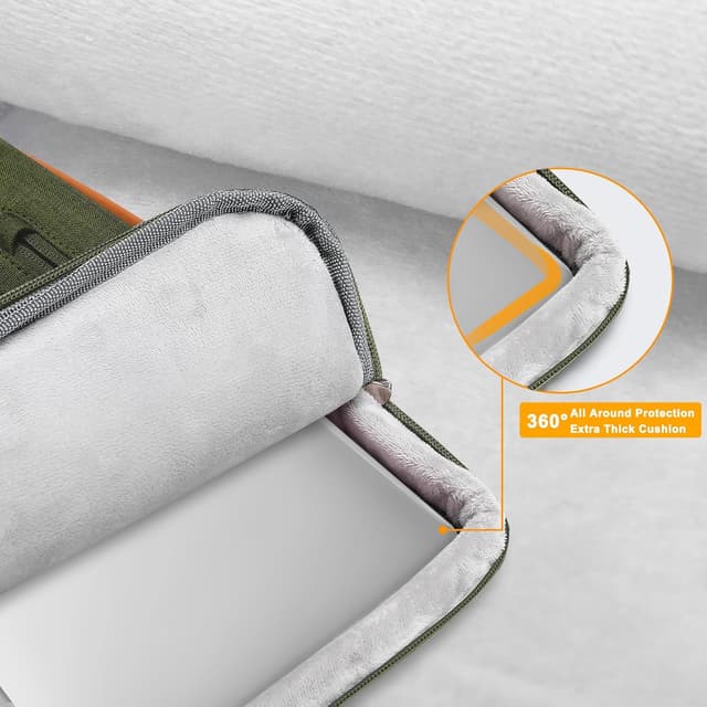 Detalle de MOSISO 360 Laptoptasche für 13,3 Zoll (13–13,3"), wasserabweisend & stoßfest, Schultertasche mit 4 Reißverschlusstaschen, olivgrün