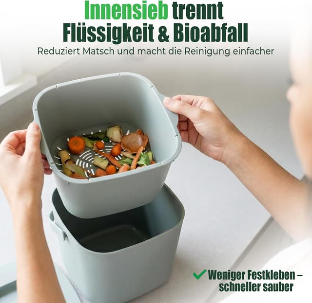 Detalle de YourCasa Biomülleimer Küche 7 l mit herausnehmbarem Sieb & Deckel (mint) – kompostierbarer Bioabfall ohne Beutel