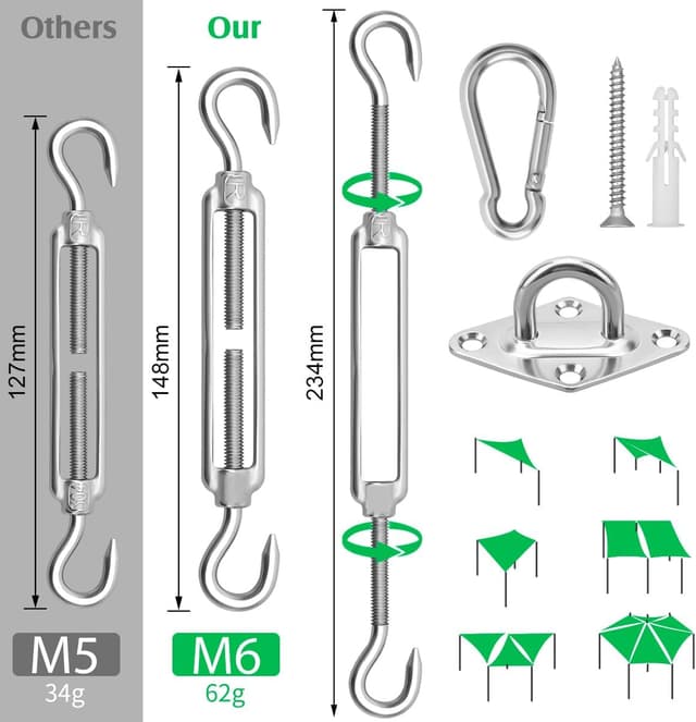 Detalle 2 de 304 Edelstahl Sonnensegel Set Zubehör