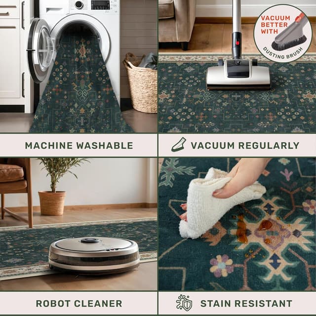 Thumbnail 4 de Hazo Haus Oushak Floral Rug 8x10 in Dark Green 🧹