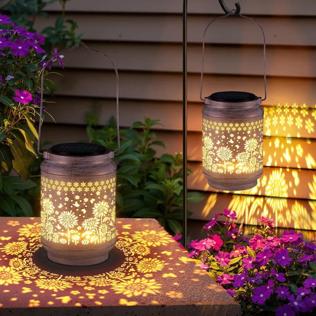 Detalle de BUCASA 2-Pack outdoor sunflower solar lantern garden ornaments (waterproof hanging lights)