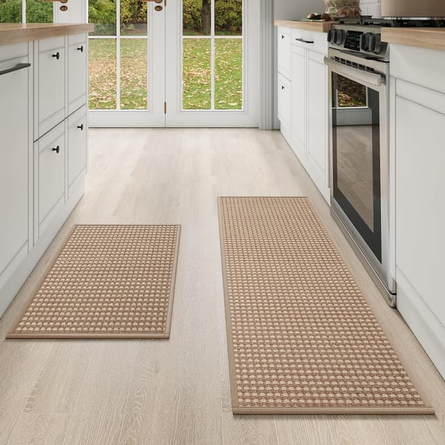 Detalle de YDKGL Non-Slip, Super Absorbent Braided Kitchen Mats (Set of 2) with Rubber Backing, Brown