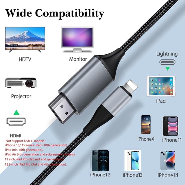 Detalle de Lightning to HDMI Adapter Cable for iPhone by idoove (2.0m) — up to 1080p mirroring